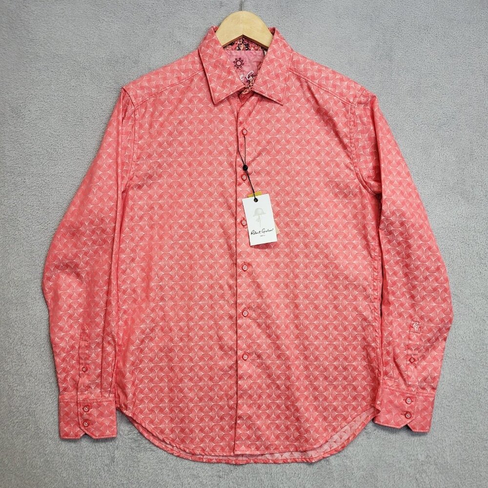 Robert Graham Shirt Men Small Rose Diamante Button Up Classic Flip Cuff Designer